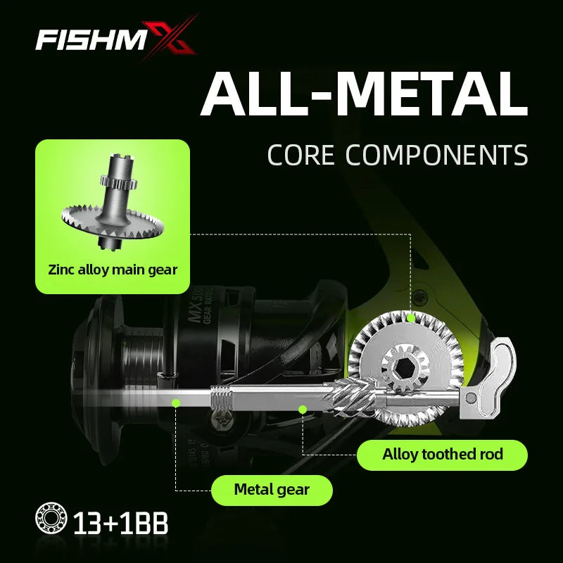 Carretilha de Pesca Fishmx Spinning – Carretel Metálico, Uso em Água Doce e Salgada, Para Todas as Espécies