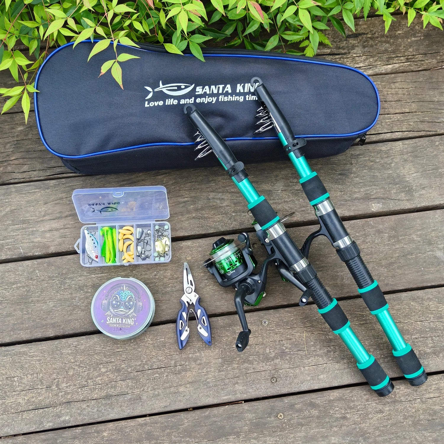 Kit de Pesca 2 Varas com Carretilha + Linha 100m + Bolsa + Alicate Multifuncional + Caixa de Acessórios