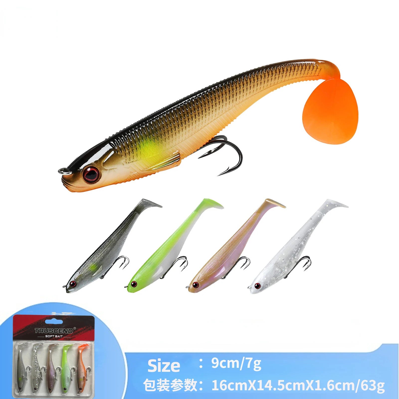 Kit 4 a 6 Iscas Soft 7g a 20g com Jig Head e Cauda em T