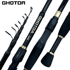 Combo Vara e Carretilha GHOTDA 1,6~2,4m – Fibra de Carbono Ultralight, Telescópica, Para Iscas e Pesca de Carpa