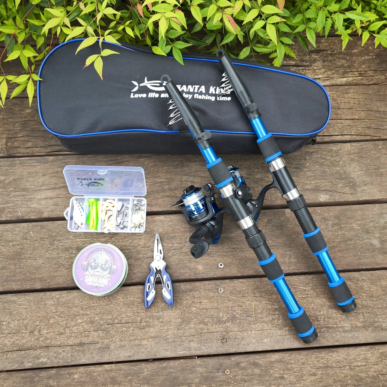 Kit de Pesca 2 Varas com Carretilha + Linha 100m + Bolsa + Alicate Multifuncional + Caixa de Acessórios