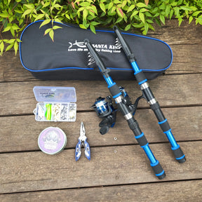Kit de Pesca 2 Varas com Carretilha + Linha 100m + Bolsa + Alicate Multifuncional + Caixa de Acessórios
