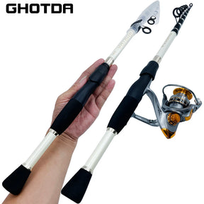 Combo Vara e Carretilha GHOTDA 1,6~2,4m – Fibra de Carbono Ultralight, Telescópica, Para Iscas e Pesca de Carpa