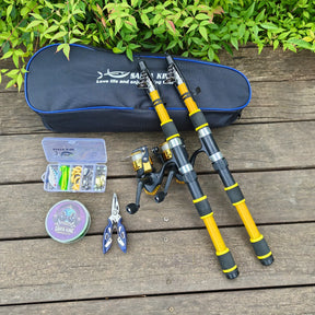 Kit de Pesca 2 Varas com Carretilha + Linha 100m + Bolsa + Alicate Multifuncional + Caixa de Acessórios