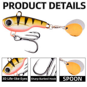 Kit 5 Iscas de Metal Tipo Spoon e Spinner – Afundantes, com Cauda de Lantejoula Giratória, Arremesso Longo, Ideais para Robalo e Pesca no Mar