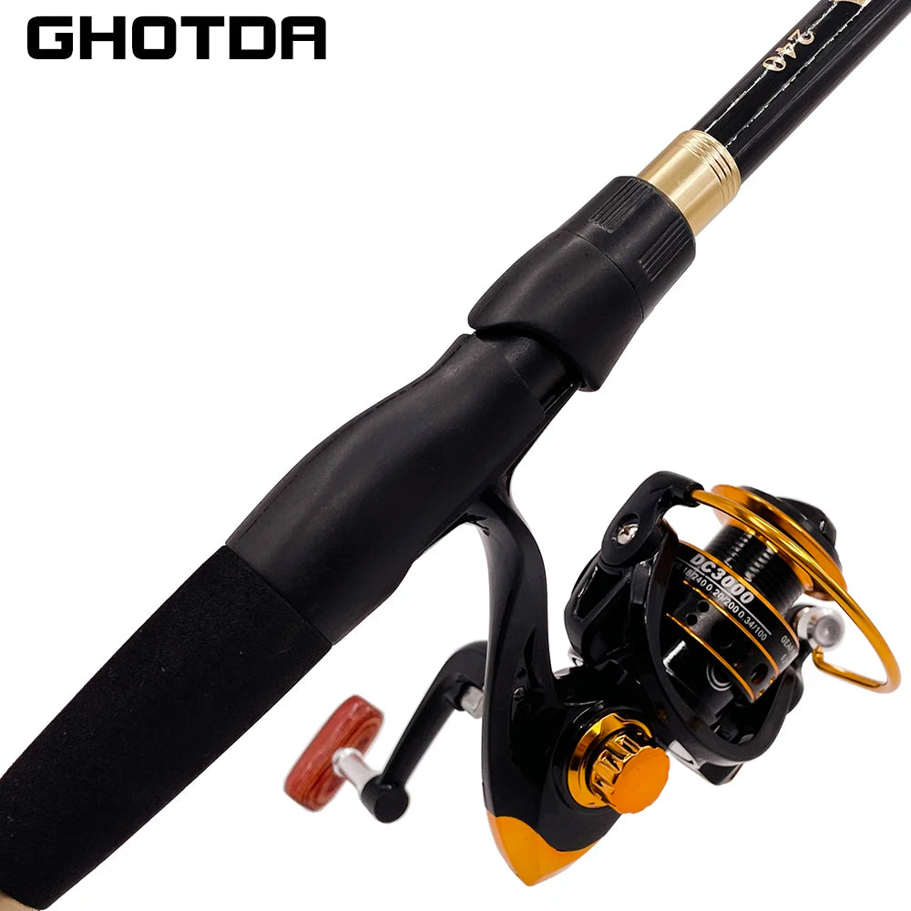 Combo Vara e Carretilha GHOTDA 1,6~2,4m – Fibra de Carbono Ultralight, Telescópica, Para Iscas e Pesca de Carpa