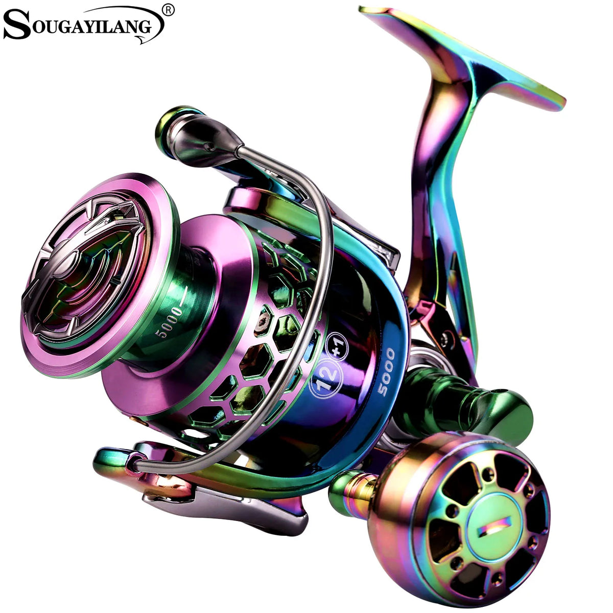 Carretilha de Pesca Sougayilang Spinning – Relação 5.5:1, Drag Máx. 10kg, Carretel de Alumínio, Ideal para Pesca Marinha