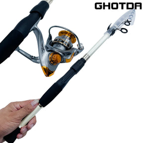 Combo Vara e Carretilha GHOTDA 1,6~2,4m – Fibra de Carbono Ultralight, Telescópica, Para Iscas e Pesca de Carpa