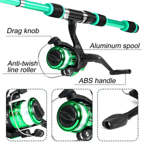 Kit de Pesca Telescópico Sougayilang – Vara de Fibra de Vidro Portátil + Carretilha 5.2:1 + Anzóis, Iscas e Linha