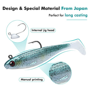 Kit 4 a 6 Iscas Soft 7g a 20g com Jig Head e Cauda em T